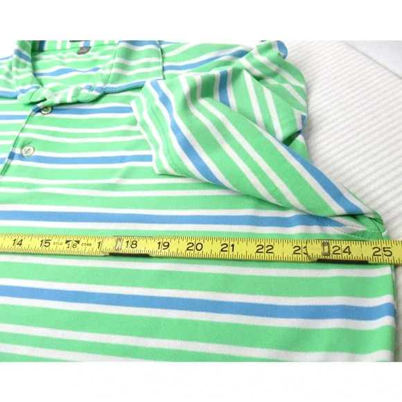 Peter Millar Summer Comfort Golf Polo Green Blue White Striped Men's Size Large - Picture 8 of 8